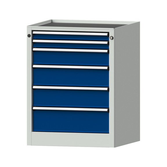 Side cabinet BL, model 105, storage tray, RAL 7035/RAL 5010, height 850 mm - Workshop cupboard