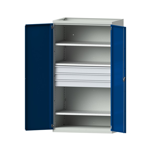 Schwerlastschrank T690mm - H1950mm, Modell 103, RAL 7035/RAL 5010, 620.014.0010 - Werkstattschrank