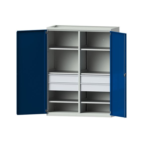 Heavy-duty cabinet T630mm - H1950mm, model 402, RAL 7035/RAL 5010, 620.011.0061 - Workshop cupboard