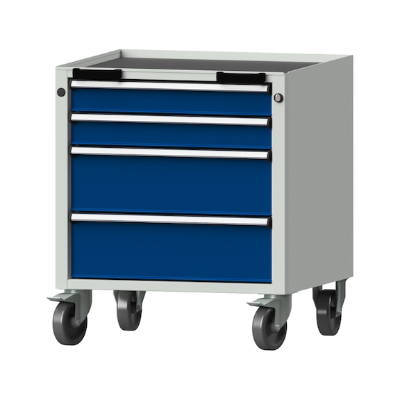 Roll container V/T - BL, model 54, storage tray, RAL 7035/RAL 5010, height 750 mm - Workshop trolley