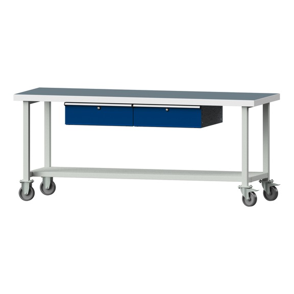 Work table, model 85, UBP 50 mm, RAL 7035/RAL 5010, 850 x 2000 x 700 mm - Working table 2000 mm movable