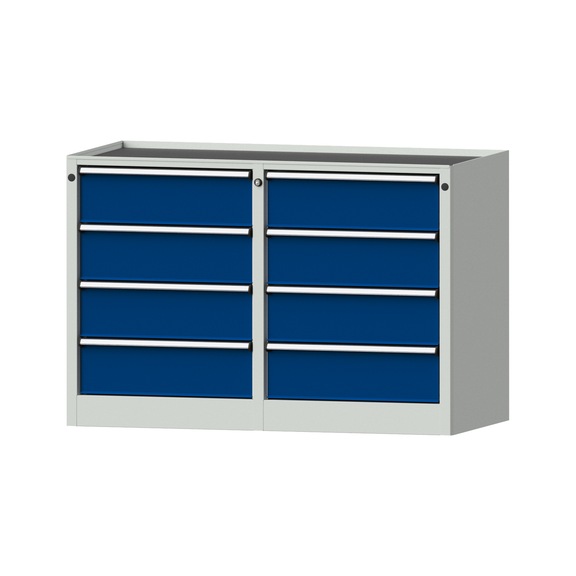 Side cabinet 2xBL, model 203, storage tray, RAL 7035/RAL 5010, height 850 mm - Workshop cupboard