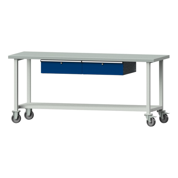 Work table, model 85, ZBP 40 mm, RAL 7035/RAL 5010, 890 x 2000 x 700 mm - Working table 2000 mm movable