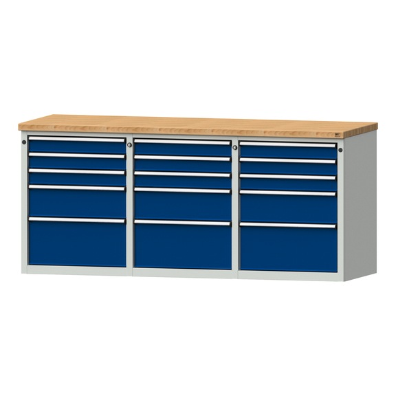 Beistellschrank 3xBL, Modell 310, BMP 40 mm, RAL 7035/RAL 5010, Höhe 840 mm - Werkstattschrank