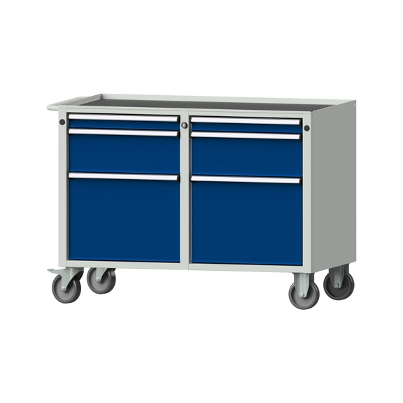Workshop trolley V/T, model 216, storage tray, RAL 7035/RAL 5010, height 810 mm - Workshop trolley