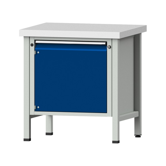 Kastenwerkbank V/T-BL 800 mm, Modell 12, KSP 50 mm, RAL 7035/5010, 850x800x700 - Kastenwerkbank V - BL 1 Block