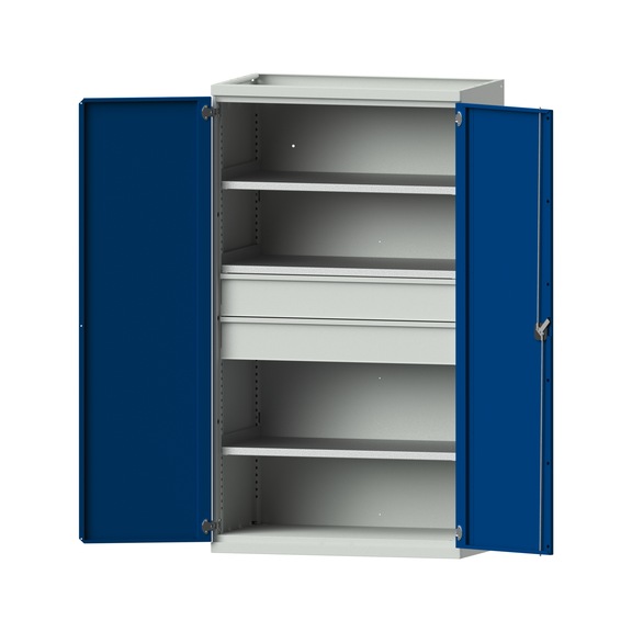 Heavy-duty cabinet W630 mm - H1950 mm, model 102, RAL 7035/RAL 5010, 620.011.0003 - Workshop cupboard