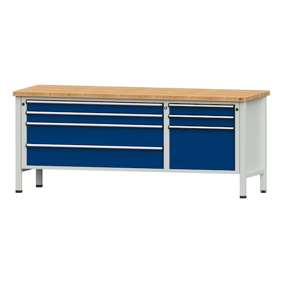 Box workbench 2000 2-piece housing model 288 BMP 40 mm 7035/5010, 840 x 2000 x 700 - Cabinet workbench 3 blocks 2000 2-piece