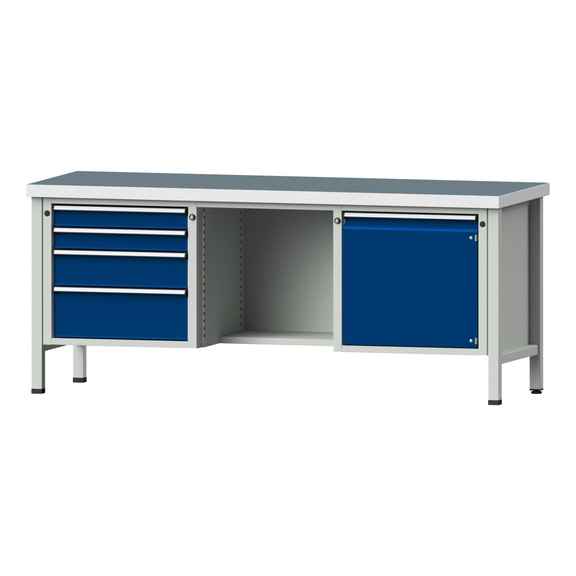 Box workbench V/T-BL 2000 mm, model 351 UBP 40 mm, RAL 7035/5010, 840x2000x700 - Cabinet workbench 3 blocks models 146 - 419