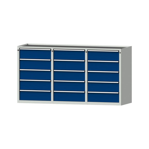 Side cabinet 3xBL, model 603, storage tray, RAL 7035/RAL 5010, height 980 mm - Workshop cupboard