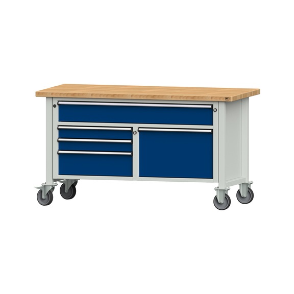 Box workbench 1500 3-part housing model 256 BMP 40 mm 7035/5010 840x1500x700 - Cabinet workbench 2 blocks 1500 3-piece