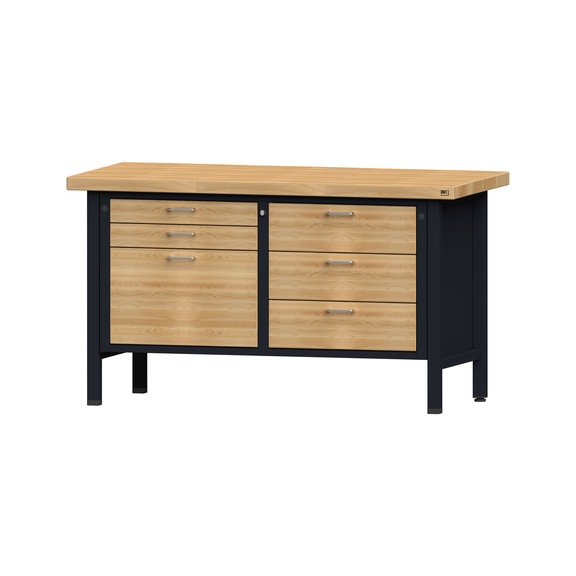 Box workbench V/T-BL 1500 mm, model 207, BMP 50 mm, RAL 7016, 850x1500x700 mm - Cabinet workbench 2 blocks models 103 - 209