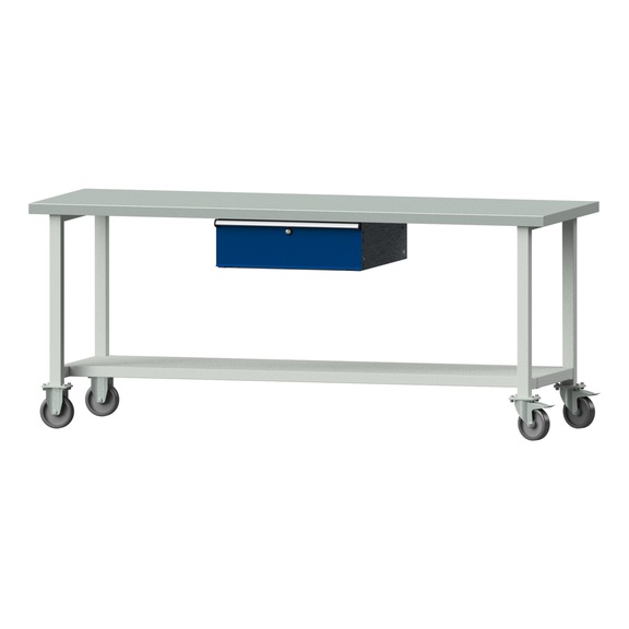 Work table, model 83, ZBP 40 mm, RAL 7035/RAL 5010, 840 x 2000 x 700 mm - Working table 2000 mm movable