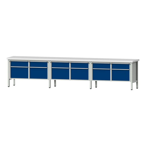 Box workbench V/T-BL 4050 mm, model 205 KSP 50 mm, RAL 7035/5010, 900x4050x700 - Cabinet workbench 6 blocks