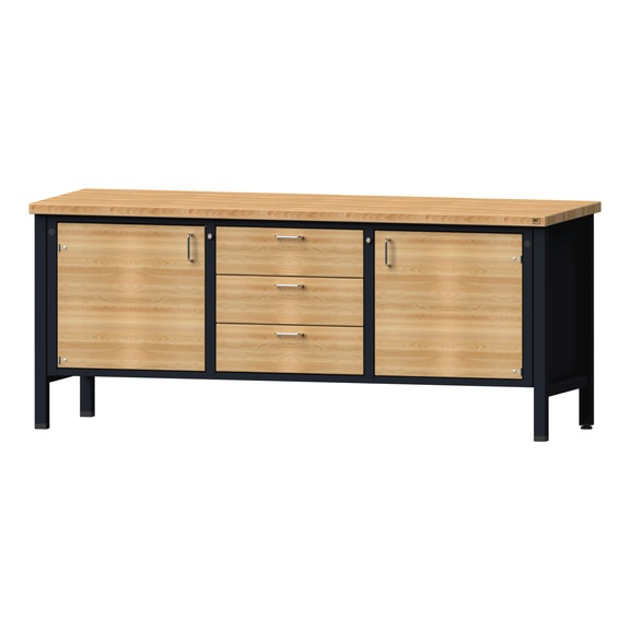 Box workbench V/T-BL 2000 mm, model 122, BMP 40 mm, RAL 7016, 840x2000x700 mm - Cabinet workbench 3 blocks models 120 - 127