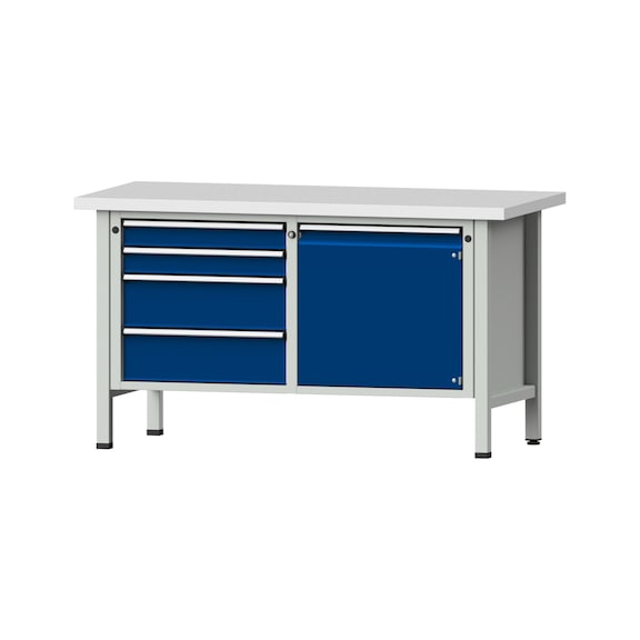 Box workbench V/T-BL 1500 mm, model 131 KSP 40 mm, RAL 7035/5010, 840x1500x700 - Cabinet workbench 2 blocks models 103 - 209