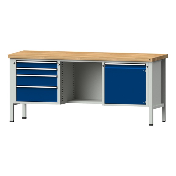 Box workbench V/T-BL 2000 mm, model 351 BMP 40 mm, RAL 7035/5010, 890x2000x700 - Cabinet workbench 3 blocks models 146 - 419