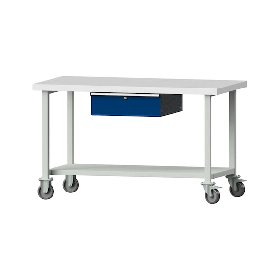 Work table, model 163, KSP 50 mm, RAL 7035/RAL 5010, 900 x 1500 x 800 mm - Working table 1500 mm movable