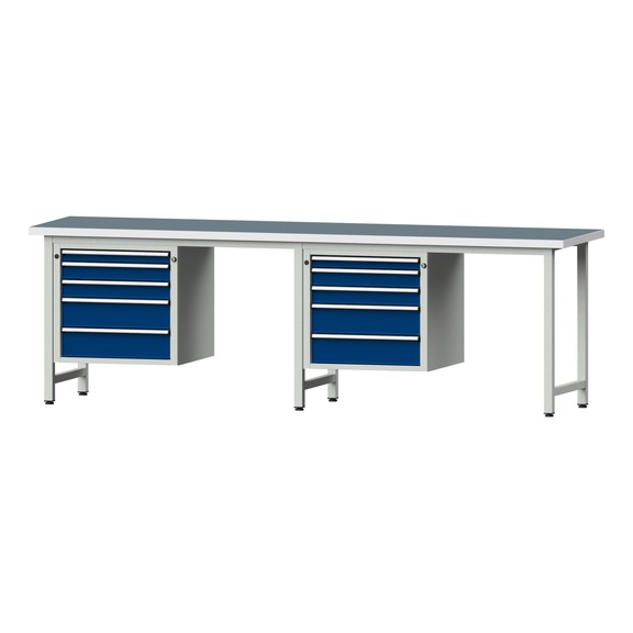 Combination workbench V/T-BL2800 mm, model 733, UBP 40 mm, RAL 7035/5010, 890x2800x700 - Combination workbench 2800 mm models 531 V - 733 V