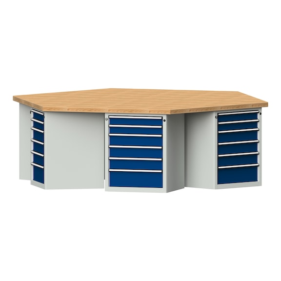 Group workbench, model 605, BMP 50 mm, RAL 7035/RAL 5010, 850x2700x2340 mm - Group workbench