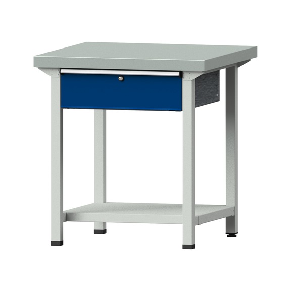 Arbeitstisch, Modell 113, ZBP 50 mm, RAL 7035/RAL 5010, 850 x 800 x 800 mm - Arbeitstisch 800 mm statisch