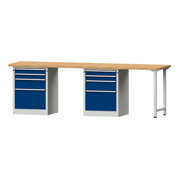 Combination workbench V/T-BL2800 mm, model 907, BMP 40 mm, RAL 7035/5010, 890x2800x700 - Combination workbench 2800 mm models 906 V - 916 V