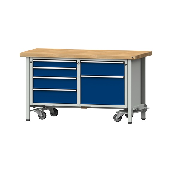 Box workbench V/T-BL 1500 mm, model 237 BMP 50 mm, RAL 7035/5010, 850x1500x700 - Cabinet workbench 2 blocks models 216 - 409