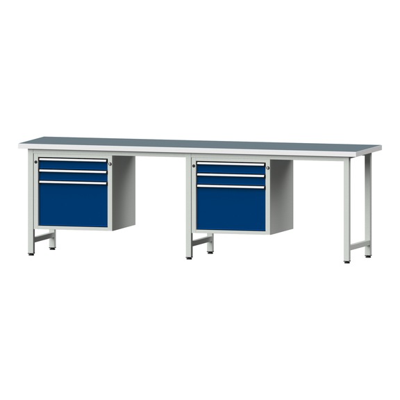 Combination workbench V/T-BL2800 mm, model 732, UBP 40 mm, RAL 7035/5010, 890x2800x700 - Combination workbench 2800 mm models 531 V - 733 V
