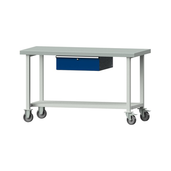 Work table, model 63, ZBP 50 mm, RAL 7035/RAL 5010, 900 x 1500 x 700 mm - Working table 1500 mm movable