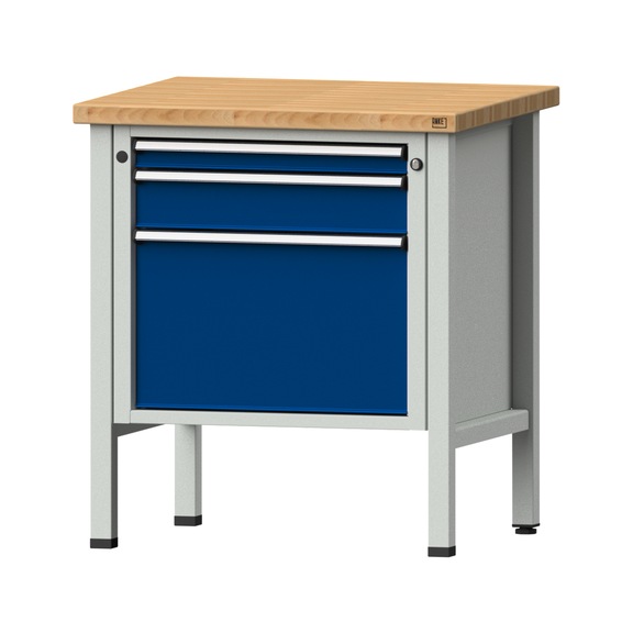 Kastenwerkbank V/T-BL 800 mm, Modell 57, BMP 40 mm, RAL 7035/5010, 890x800x700 - Kastenwerkbank V - BL 1 Block