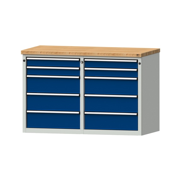 Side cabinet 2xBL, model 204, BMP 40 mm, RAL 7035/RAL 5010, height 840 mm - Workshop cupboard