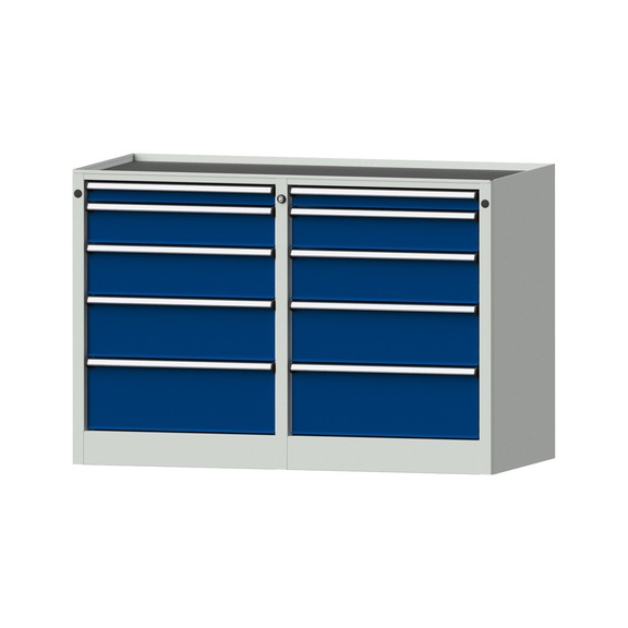 Side cabinet 2xBL, model 206, storage tray, RAL 7035/RAL 5010, height 850 mm - Workshop cupboard