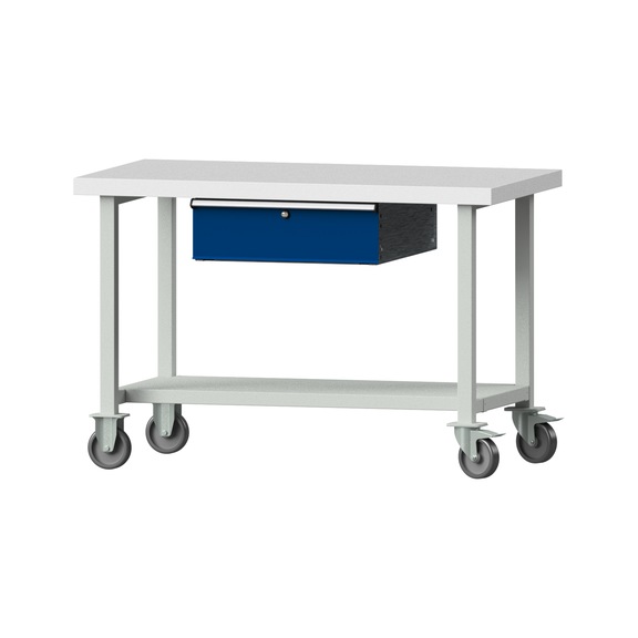 Work table, model 43, KSP 50 mm, RAL 7035/RAL 5010, 850 x 1270 x 700 mm - Working table 1270 mm movable