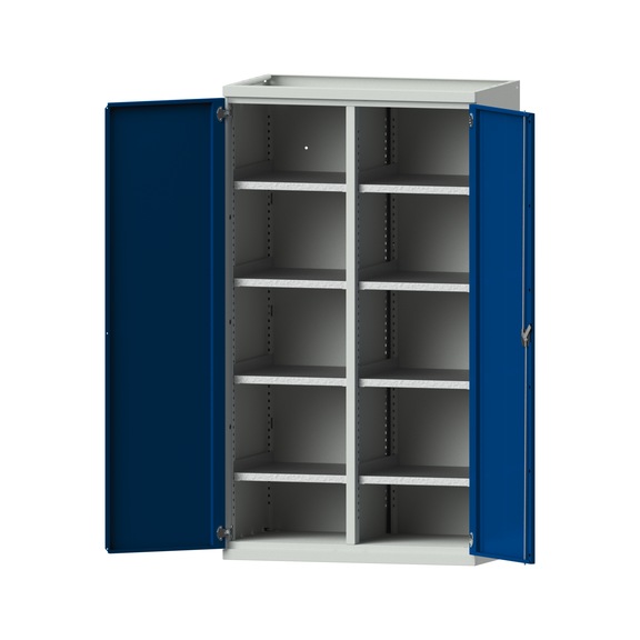 Schwerlastschrank T630mm - H1950mm, Modell 201, RAL 7035/RAL 5010, 620.011.0033 - Werkstattschrank