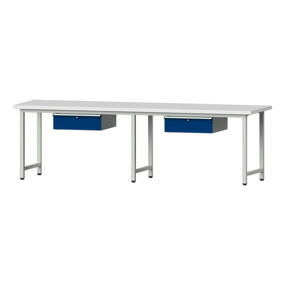 Work table, model 193, KSP 40 mm, RAL 7035/RAL 5010, 840 x 2800 x 800 mm - Working table 2800 mm static