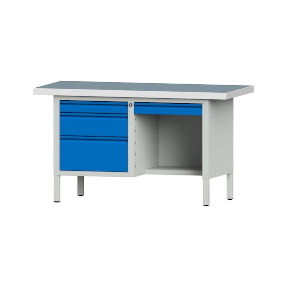 Kastenwerkbank E 1500 mm, Modell 348, UBP 50 mm, RAL 7035/RAL 5012 - Kastenwerkbank E 2 Blöcke