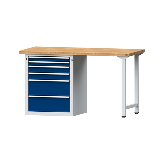 Kombiwerkbank V/T-BL1500/2000 mm Modell 814 BMP 40mm RAL 7035/5010, 840x1500x700 - Kombiwerkbank V - BL 1500 mm Modelle 809 V - 816 V