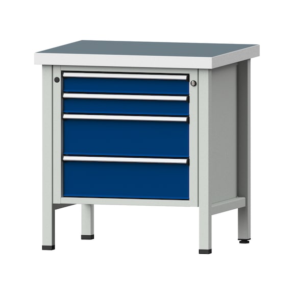 Box workbench V/T-BL 800 mm, model 21, UBP 50 mm, RAL 7035/5010, 850x800x700 - Cabinet workbench 1 block