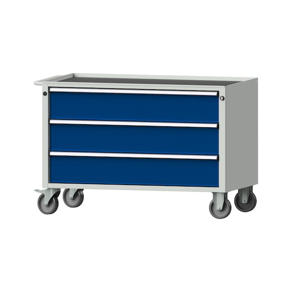 Workshop trolley V/T, model 153, storage tray, RAL 7035/RAL 5010, height 750 mm - Workshop trolley