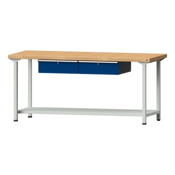 Arbeitstisch, Modell 175, BMP 50 mm, RAL 7035/RAL 5010, 900 x 2000 x 800 mm - Arbeitstisch 2000 mm statisch