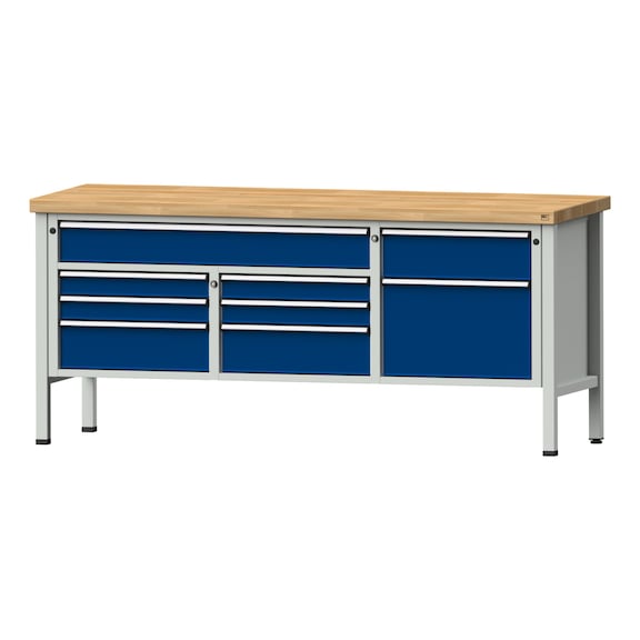 Box workbench 2000 4-part housing model 282 BMP 50 mm 7035/5010, 900 x 2000 x 700 - Cabinet workbench 3 blocks 2000 4-piece