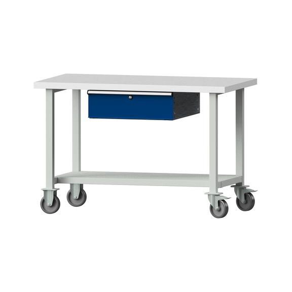 Work table, model 43, KSP 40 mm, RAL 7035/RAL 5010, 840 x 1270 x 700 mm - Working table 1270 mm movable
