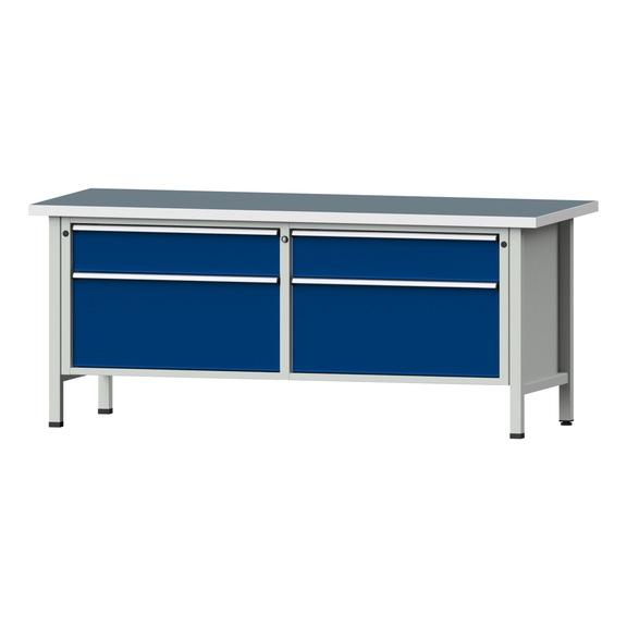 Box workbench VX 2000 mm, model 205, UBP 40 mm, RAL 7035/5010, 840x2000x800 mm - Cabinet workbench V - X 2000 mm 2 blocks