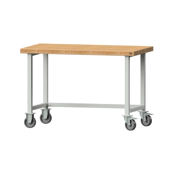 Arbeitstisch, Modell 40, BMP 50 mm, RAL 7035, 850 x 1270 x 700 mm - Arbeitstisch 1270 mm fahrbar