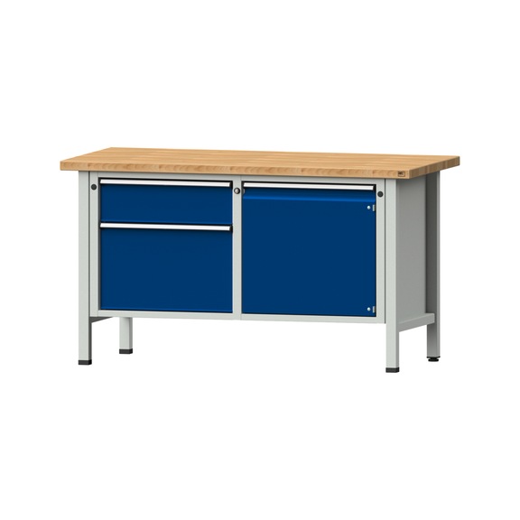 Box workbench V/T-BL 1500 mm, model 232 BMP 40 mm, RAL 7035/5010, 840x1500x700 - Cabinet workbench 2 blocks models 216 - 409