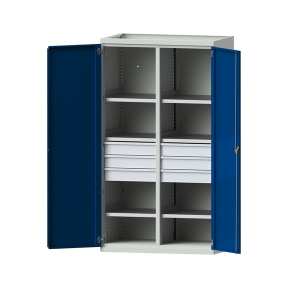Heavy-duty cabinet T630mm - H1950mm, model 203, RAL 7035/RAL 5010, 620.011.0035 - Workshop cupboard