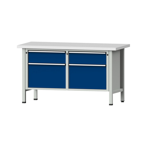 Box workbench V/T-BL 1500 mm, model 205 KSP 40 mm, RAL 7035/5010, 840x1500x700 - Cabinet workbench 2 blocks models 103 - 209