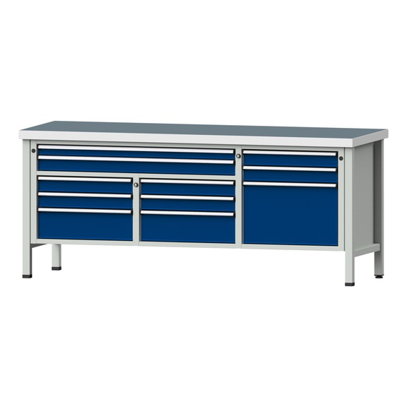 Box workbench 2000 4-piece housing model 283 UBP 50 mm 7035/5010, 850x2000x700 - Cabinet workbench 3 blocks 2000 4-piece