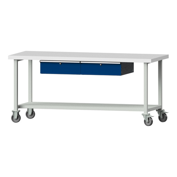 Work table, model 185, KSP 50 mm, RAL 7035/RAL 5010, 900 x 2000 x 800 mm - Working table 2000 mm movable