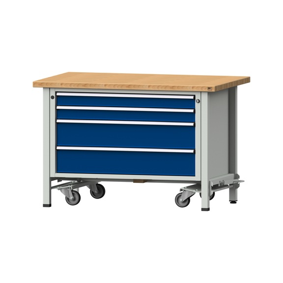 Box workbench VX 1270 mm, model 21, BMP 40 mm, RAL 7035/5010, 840x1270x800 mm - Assembly workbench roller base